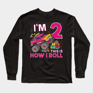 2nd Birthday Monster Truck Party Gift 2 Year Old Girl Long Sleeve T-Shirt